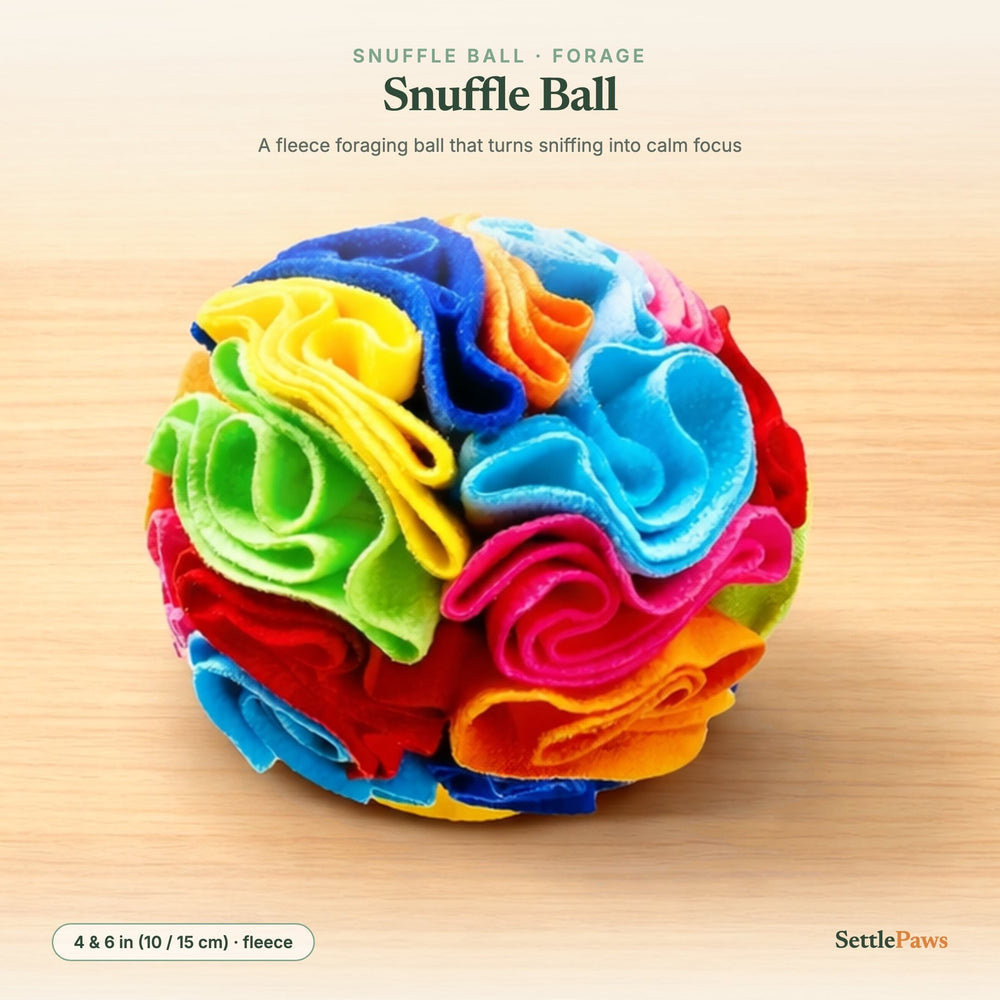 Rainbow fleece snuffle ball for dogs — foraging slow-feed toy