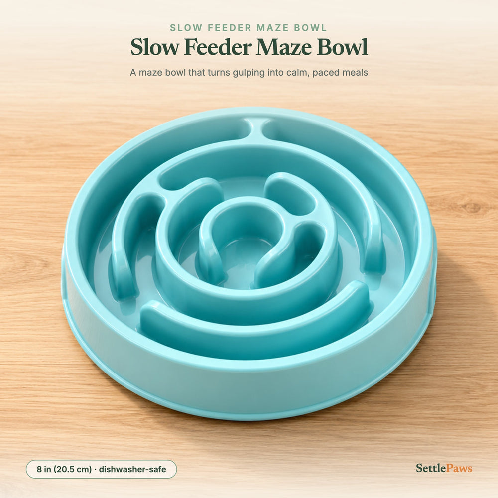 Mint-green slow feeder maze bowl for dogs — stops gulping
