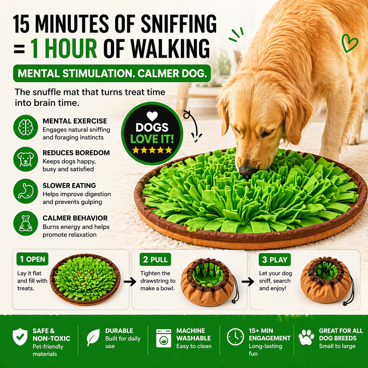 Pet Snuffle Mat for Dogs, Interactive Feed Game for Boredom, Encourages Natural Foraging Skills for Cats Dogs Bowl Travel Use