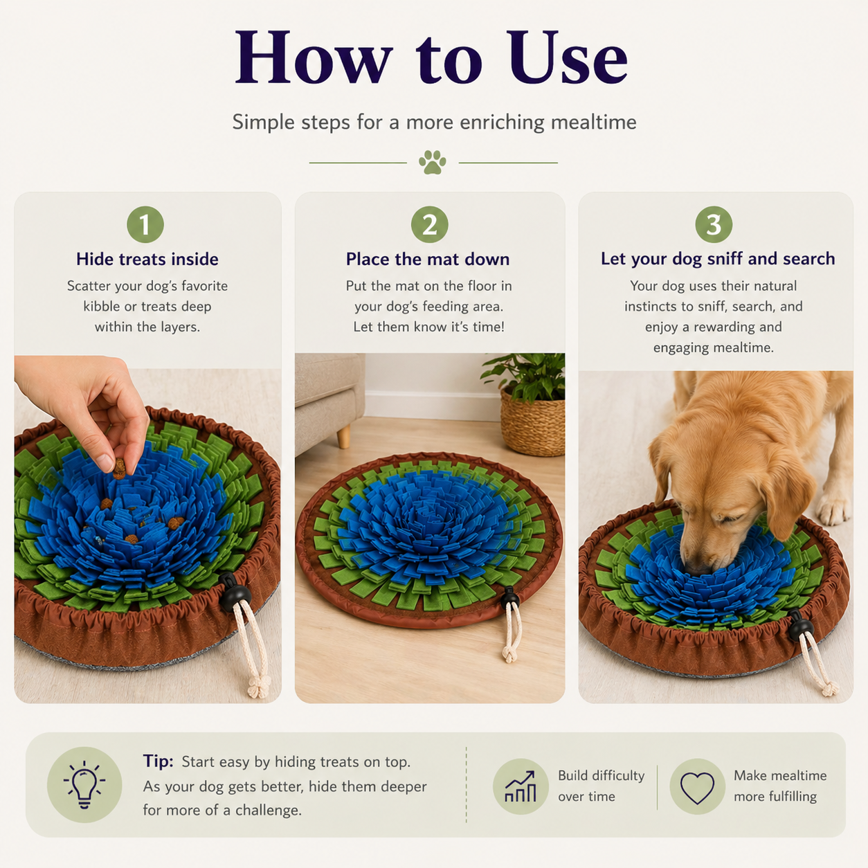 Dog Snuffle Mat Slow Feeder – Interactive Enrichment Toy for All Breeds