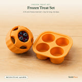 Frozen dog treat set — orange Pupsicle ball and silicone freezing tray