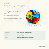 Snuffle ball for dogs size — two sizes, 10 cm and 15 cm