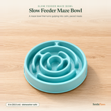 Round spiral slow feeder maze bowl for dogs with kibble in the winding channels