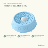 Silicone lotus lick bowl with raised petal grooves and a central rolling ball