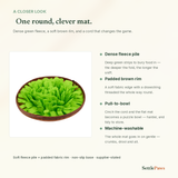 Dog snuffle mat details — dense green fleece pile and soft padded brown rim