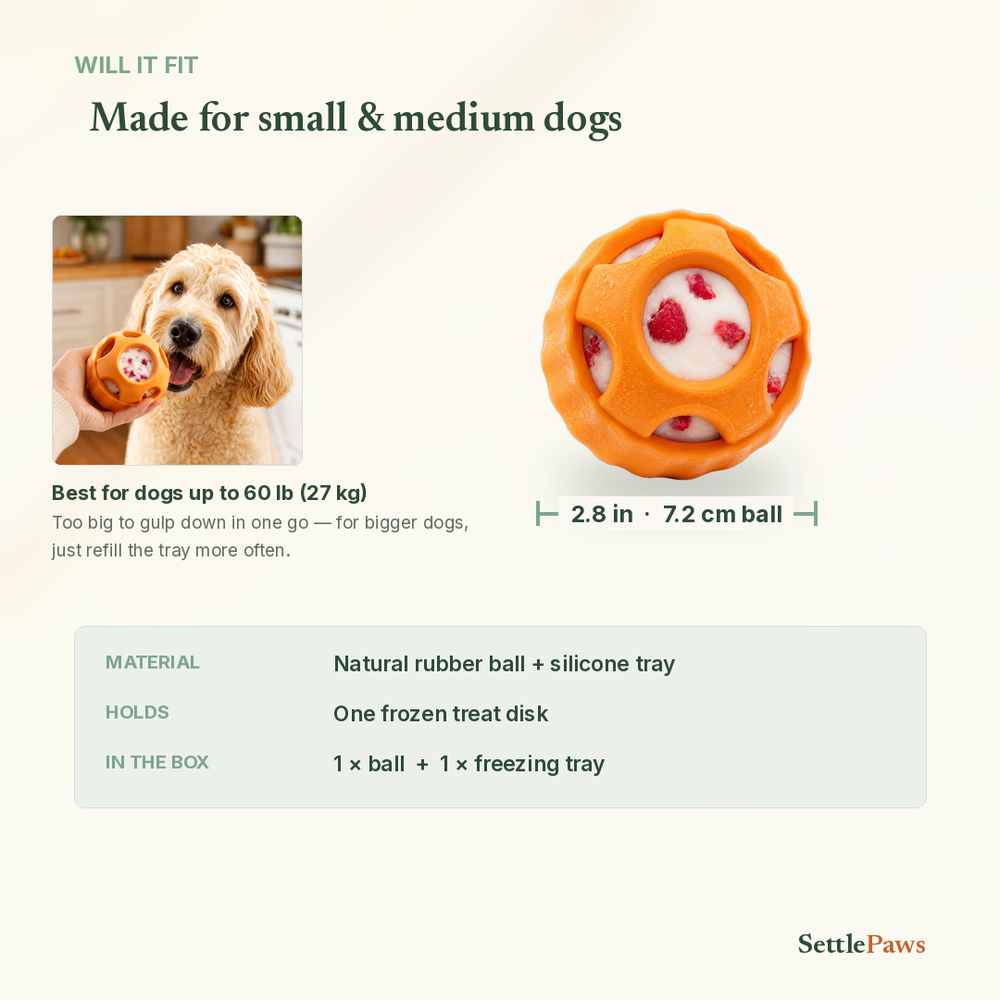 Frozen treat ball size — 2.8 in / 7.2 cm ball